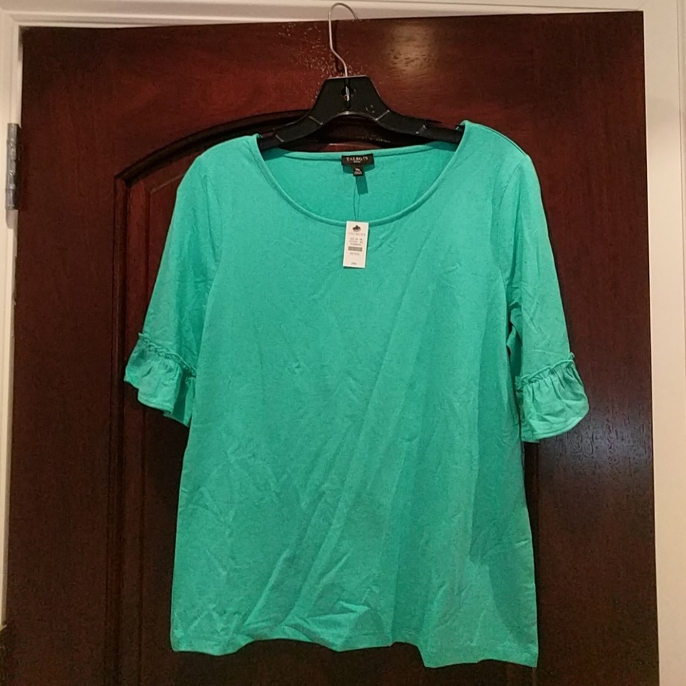 Talbots turquoise ruffle short sleeve shirt - new!